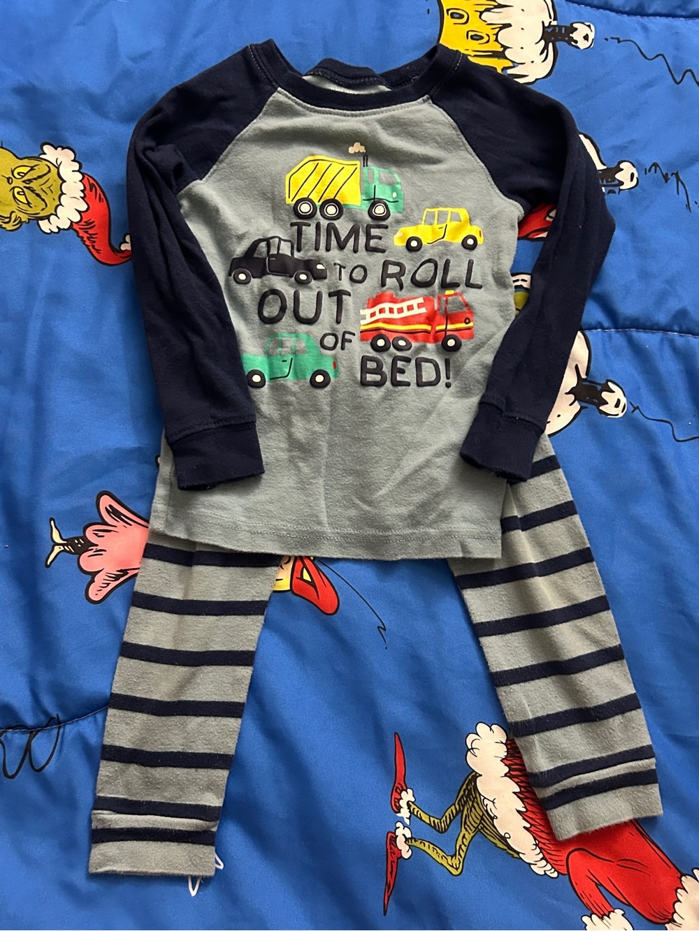 Carter's Light Blue  & Navy Vehicle Print Long Sleeve Pajama Set 2T